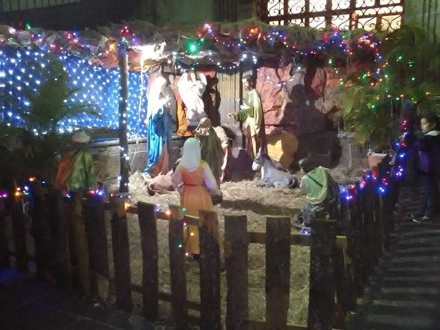 A nacimiento (nativity scene) with clay figures