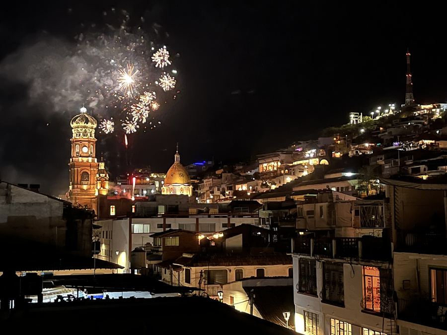 Fireworks over the Guadalupe church and the old town